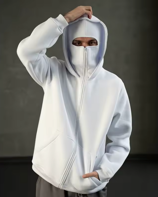 White Mask Zipper Hoodie