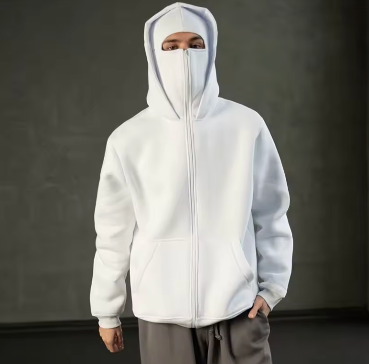 White Mask Zipper Hoodie