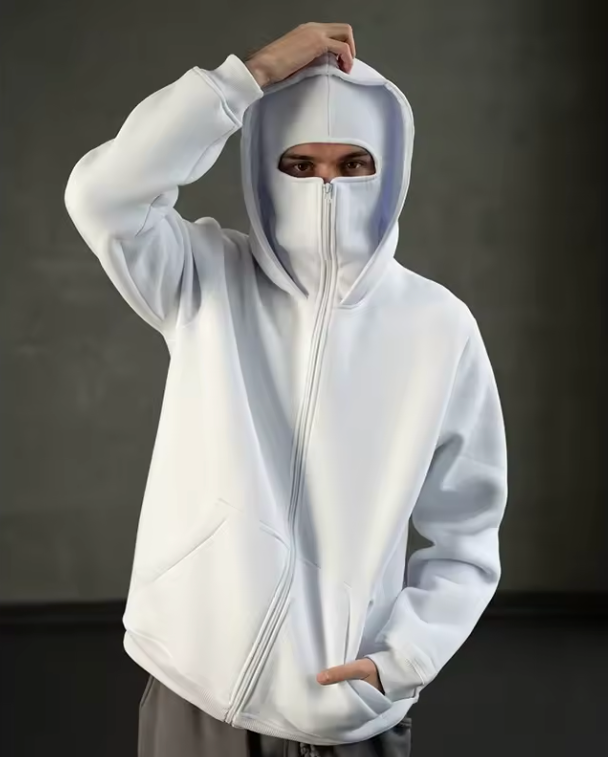 White Mask Zipper Hoodie