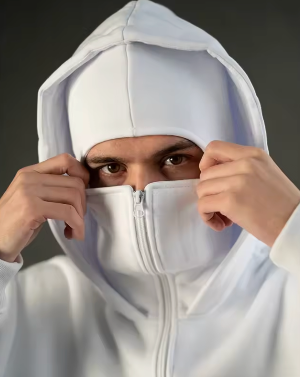 White Mask Zipper Hoodie