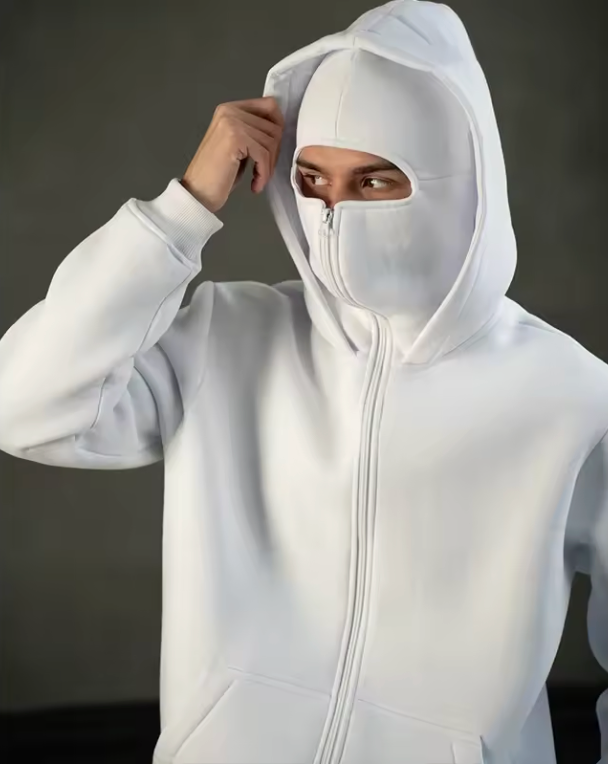 White Mask Zipper Hoodie